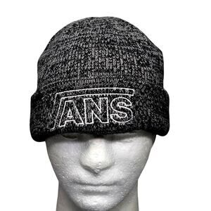 Vans Beanie Hat Gray Black Knit Cuffed Embroidered Logo Skate Streetwear Casual